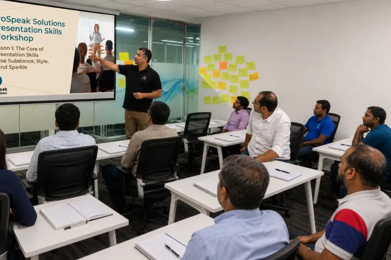 Participants in a ProSpeak workshop session on substance, style and sparkle